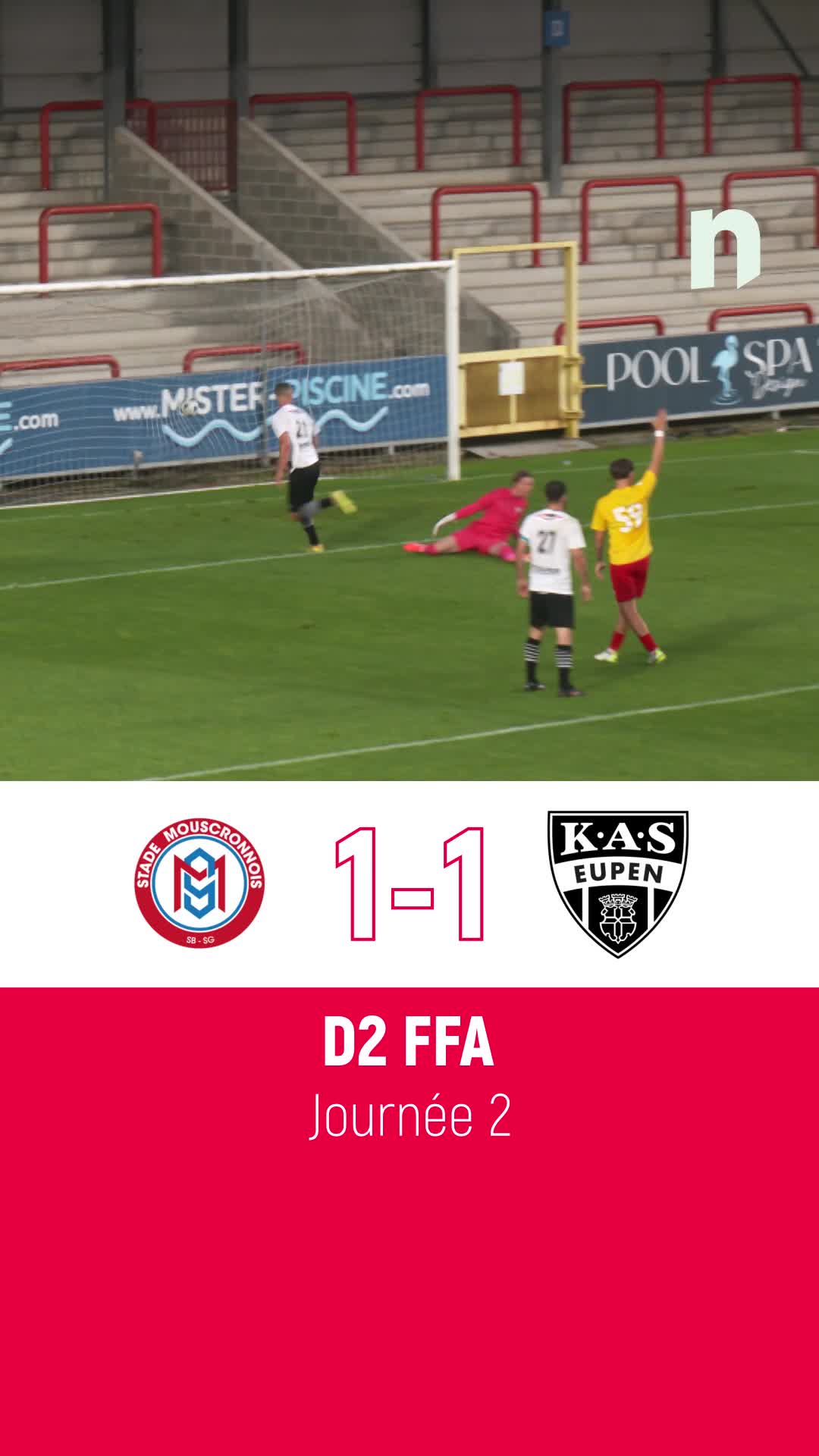 Football : partage entre le Stade Mouscronnois et Eupen B en D2 FFA \u00281-1\u0029