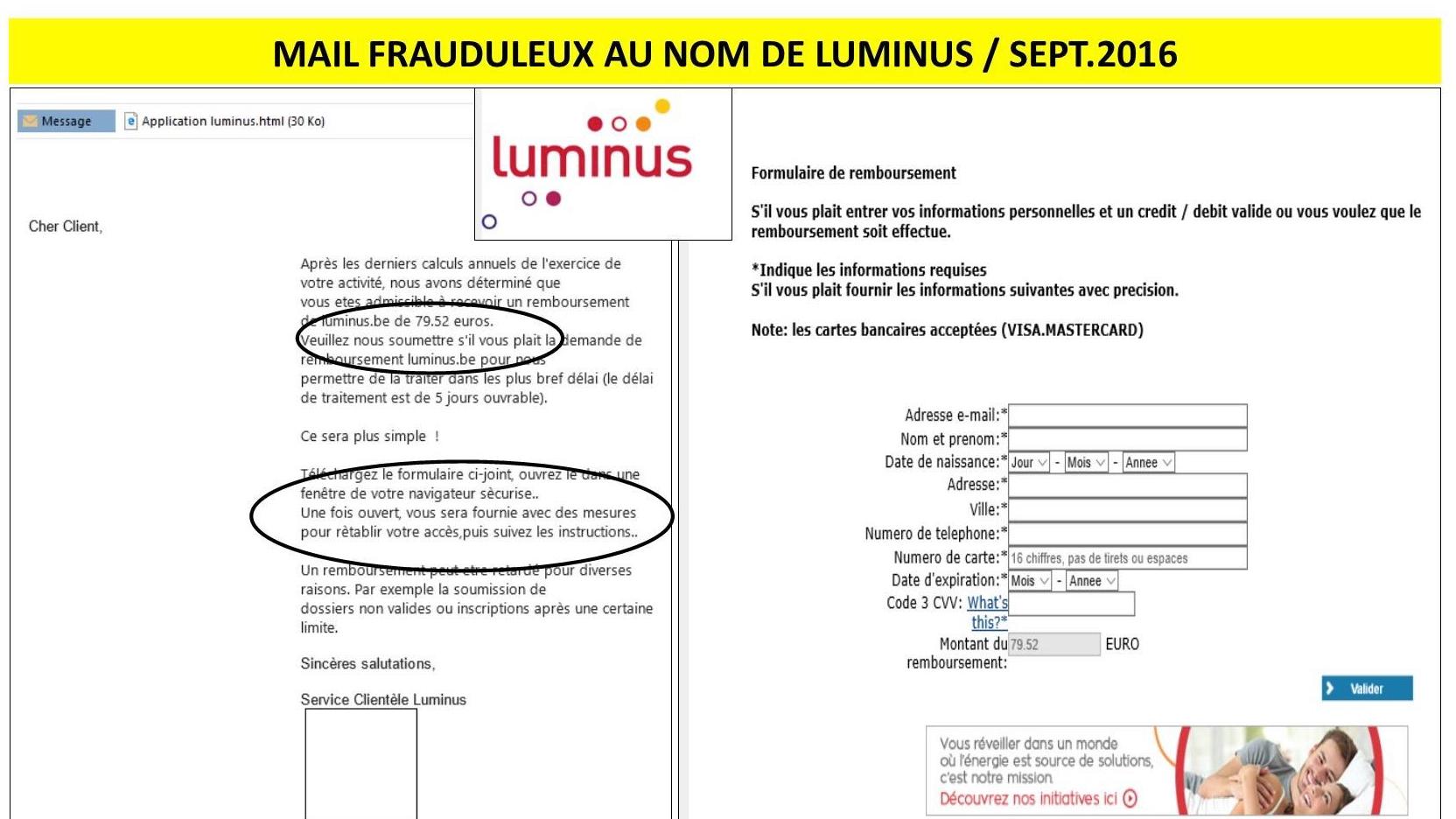 Mail au nom de Luminus : Attention à l'arnaque