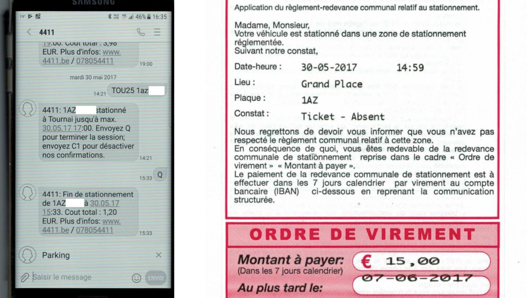 Il paie son stationnement par SMS. Il reçoit une amende Cityparking de 15€