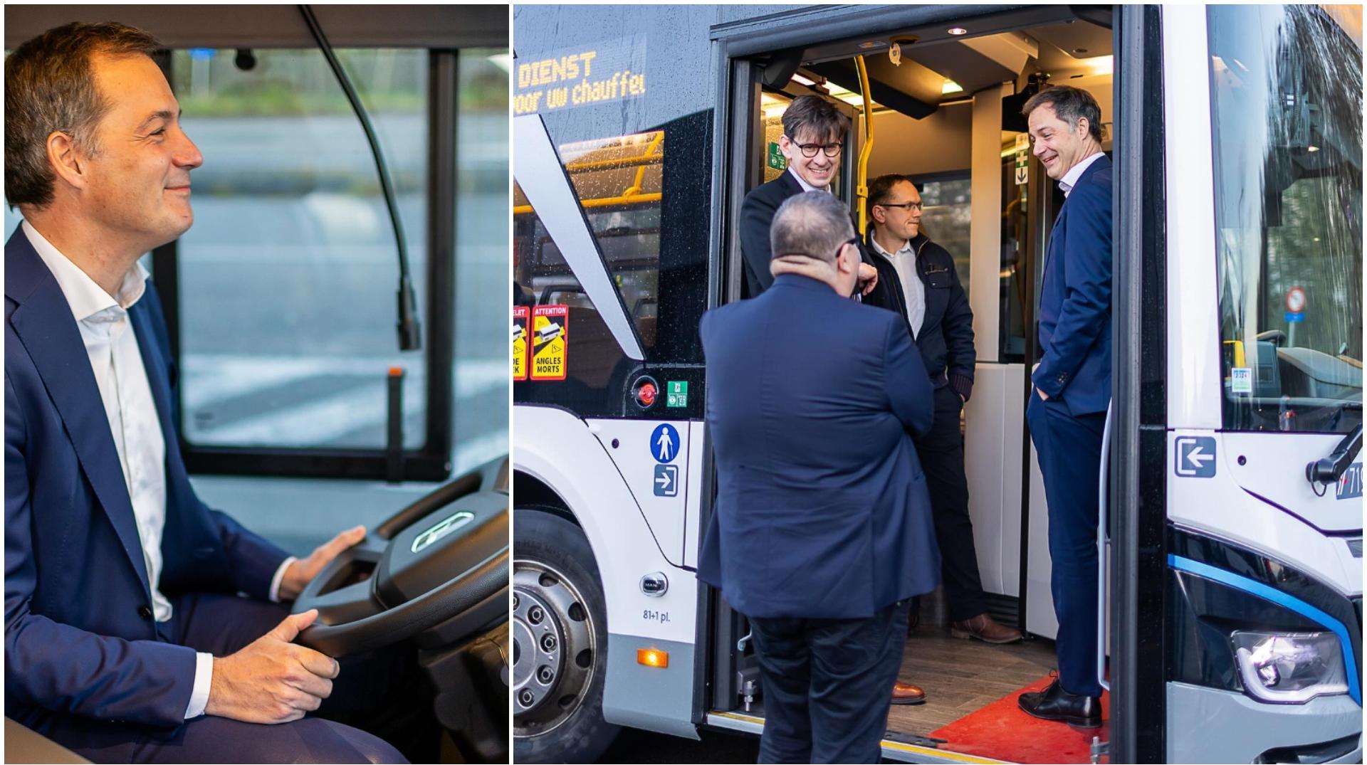 Le Premier ministre Alexander De Croo à Flobecq pour tester un bus électrique de la société Geenens