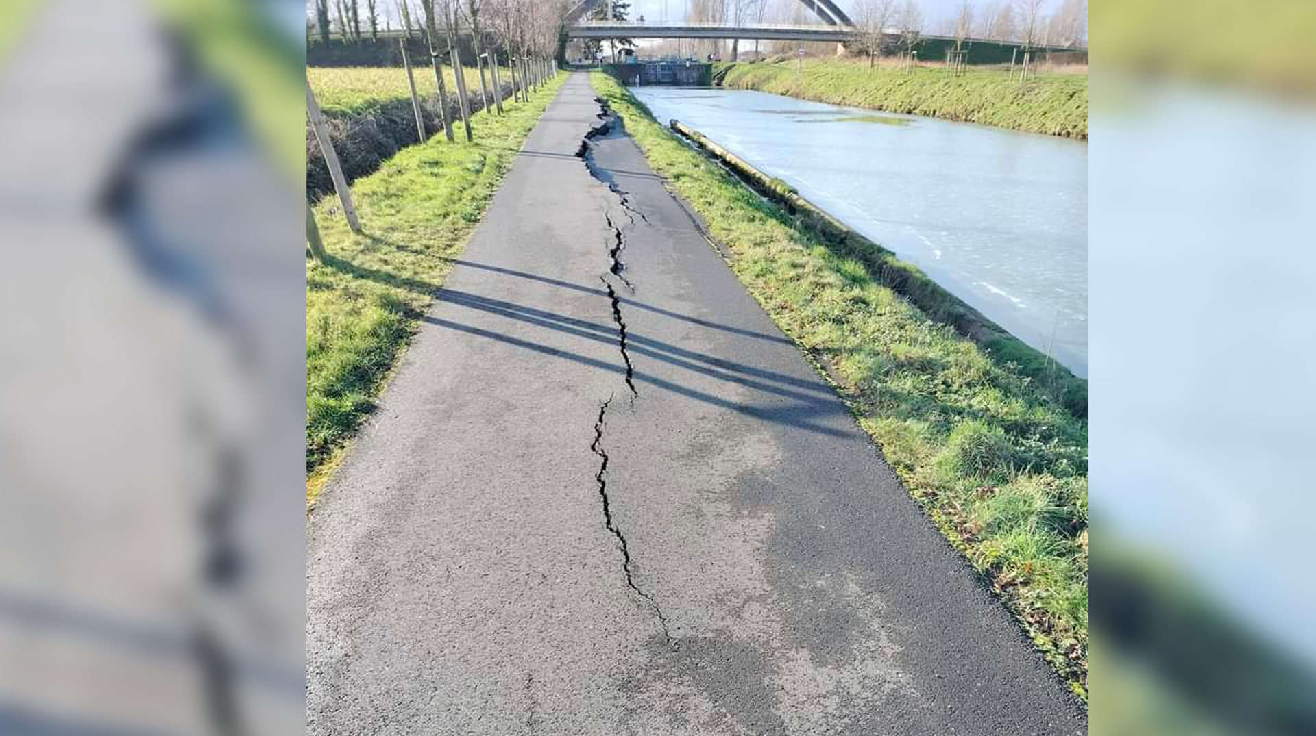 Une énorme fissure dans le chemin de halage le long du canal d'Estaimpuis : pas de travaux prévus avant l'été