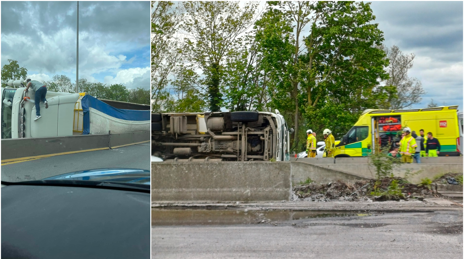 E42 : un camion renversé dans la zone des travaux du pont de Froyennes