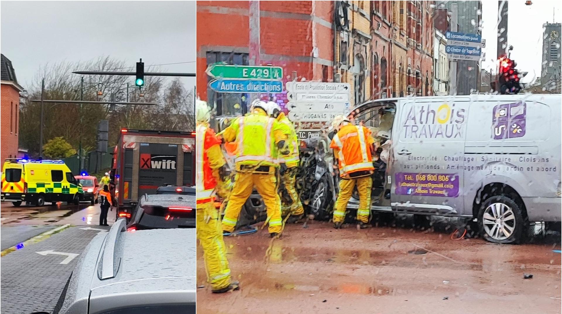 Ath : un accident entre une camionnette et un poids lourd au carrefour des chaussées de Mons et de Valenciennes