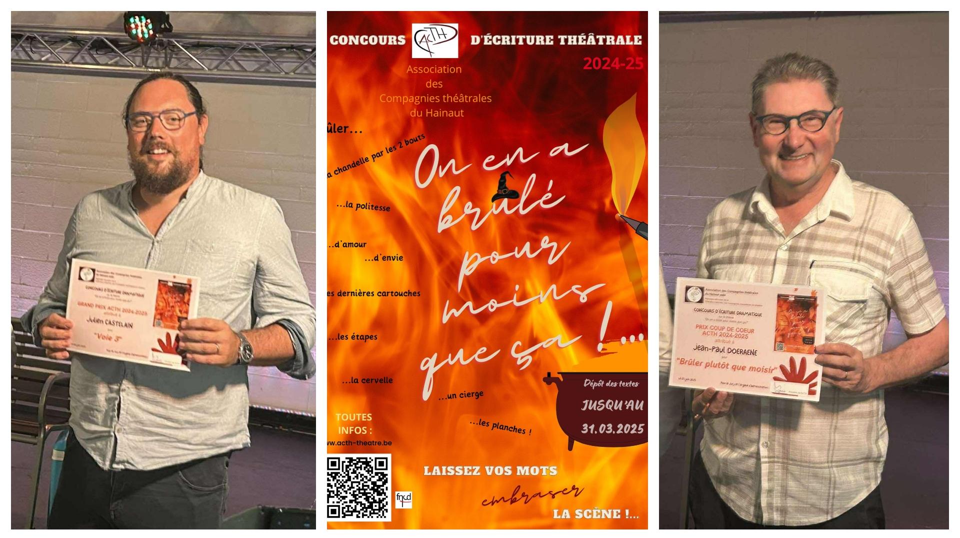 Deux Frasnois récompensés lors du concours de l’Association des compagnies théâtrales du Hainaut