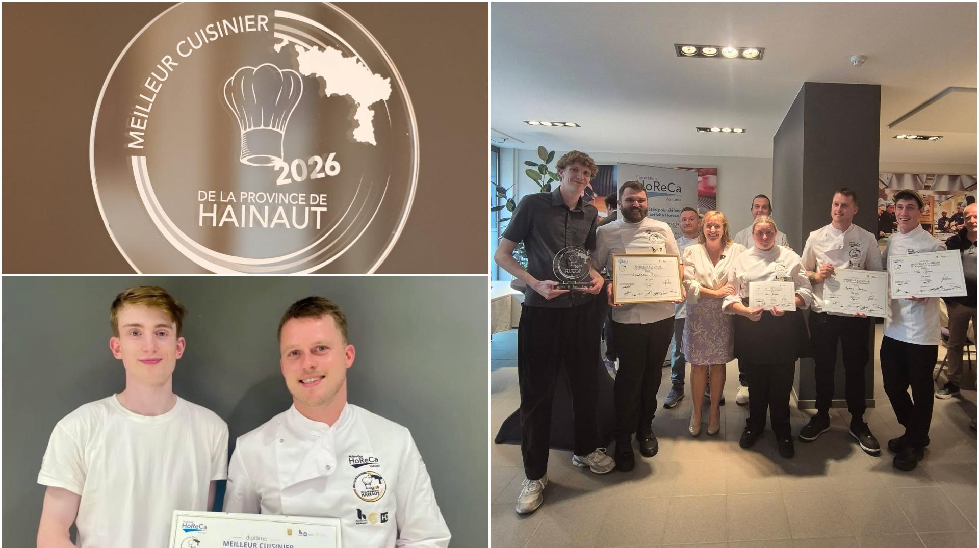 Tom Moreau et Benjamin Fontaine sur le podium du concours du meilleur cuisinier de la province de Hainaut