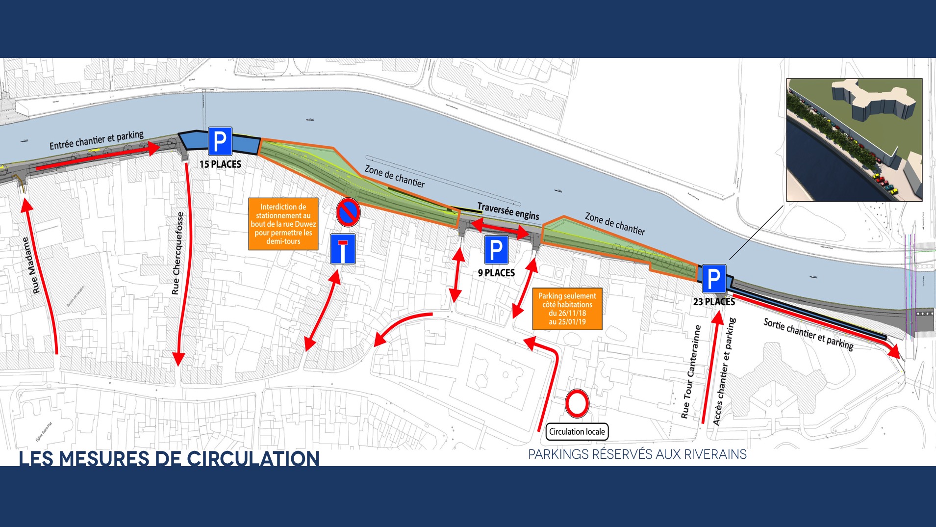 Travaux au quai Taille-Pierres: nouveaux sens de circulation et parkings fermés pour les riverains