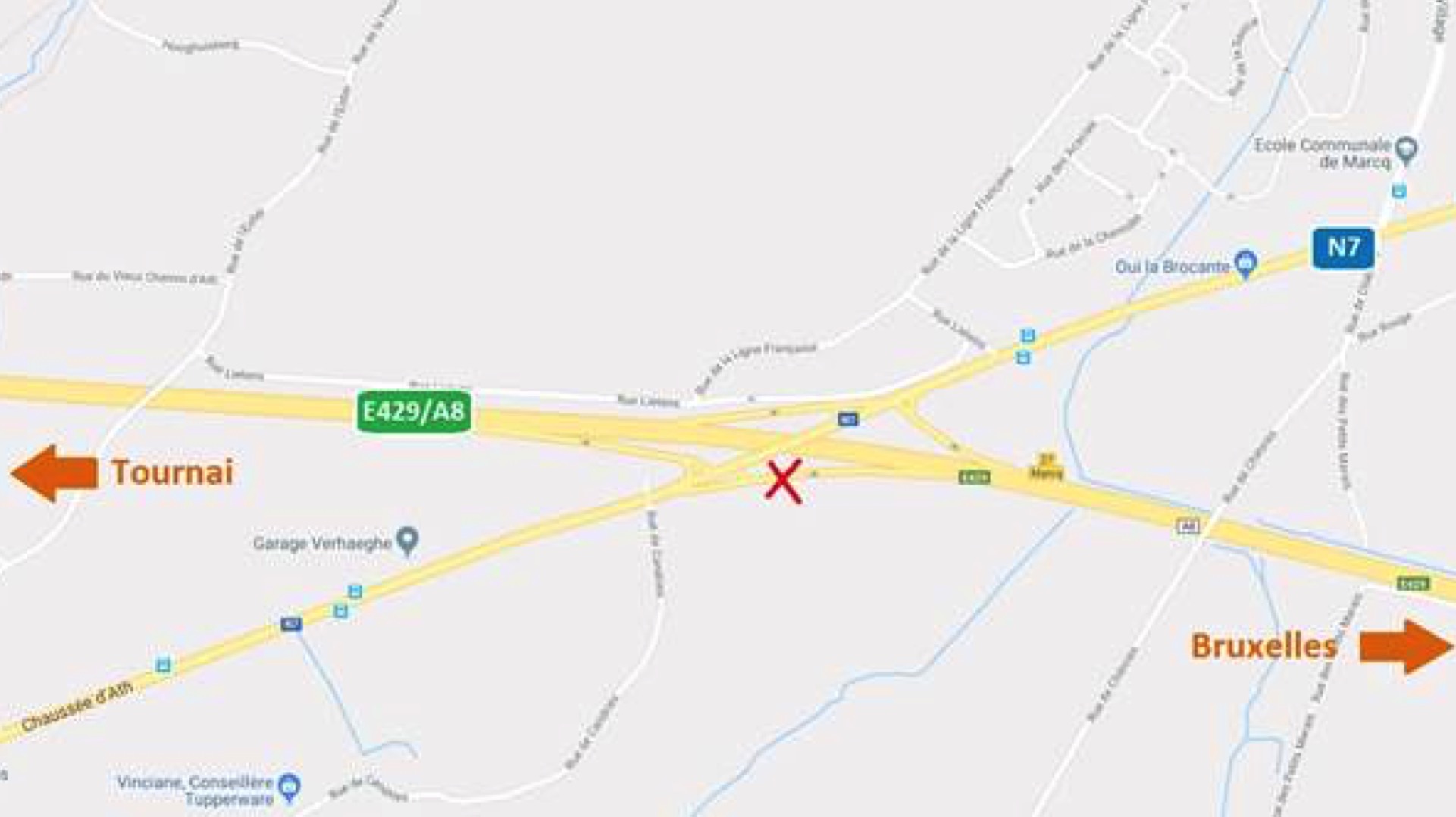 Marcq: fermeture de la bretelle venant de la N7 vers l’autoroute E429/A8 en direction de Bruxelles