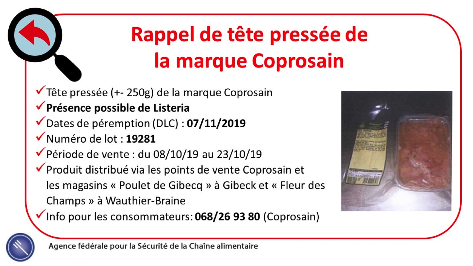 Coprosain retire la tête pressée de la vente